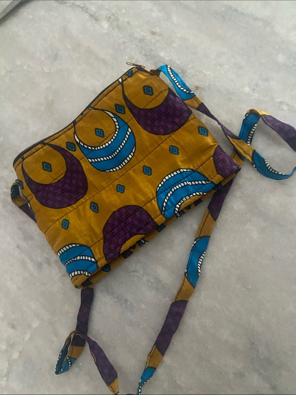 Mustard Yellow African-Print Crossbody Bag with Blue & Purple Accents